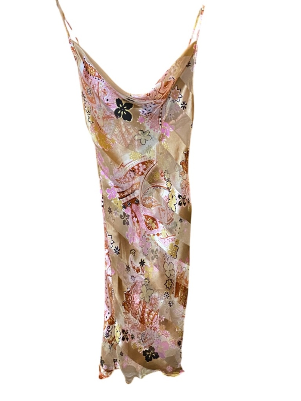 VTG Nina Beri 100% Silk Floral Paisley Slip Dress • Y2K Cowl Neck Burnout S NWOT
